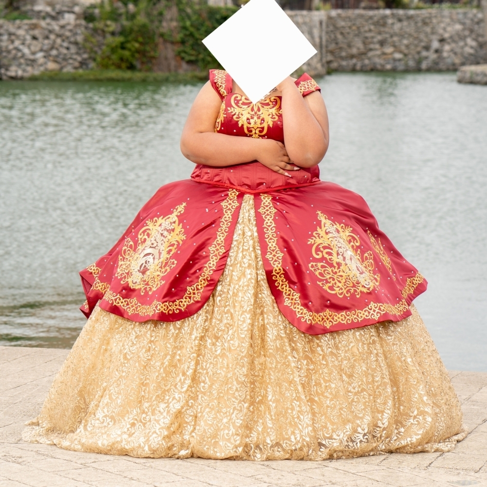 Elegant Red and Gold Quinceñera Dress